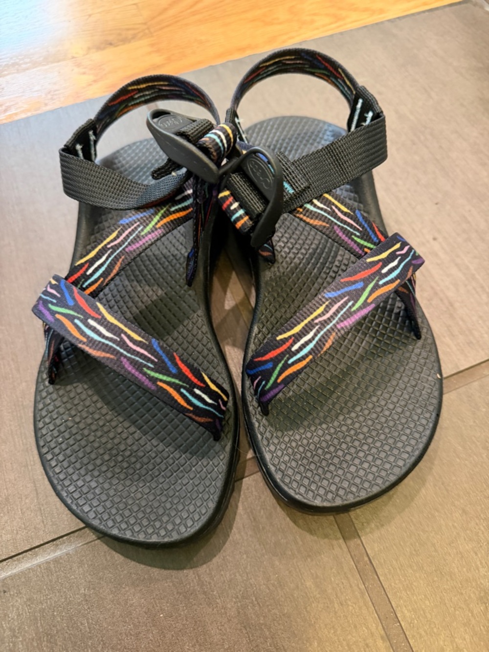 NEW IN BOX - Women’s custom created Chaco sandals in black multi-color, size 6